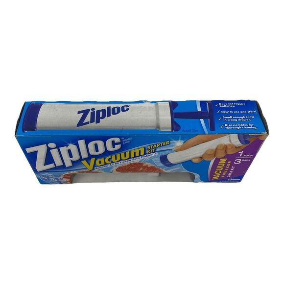 Ziploc Vacuum Starter Kit Pump and 3 Quart Freezer Bags NOS Sealed Storage New - Picture 2 of 7